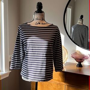 Lands End boatneck 3/4 sleeve blue and white striped top.